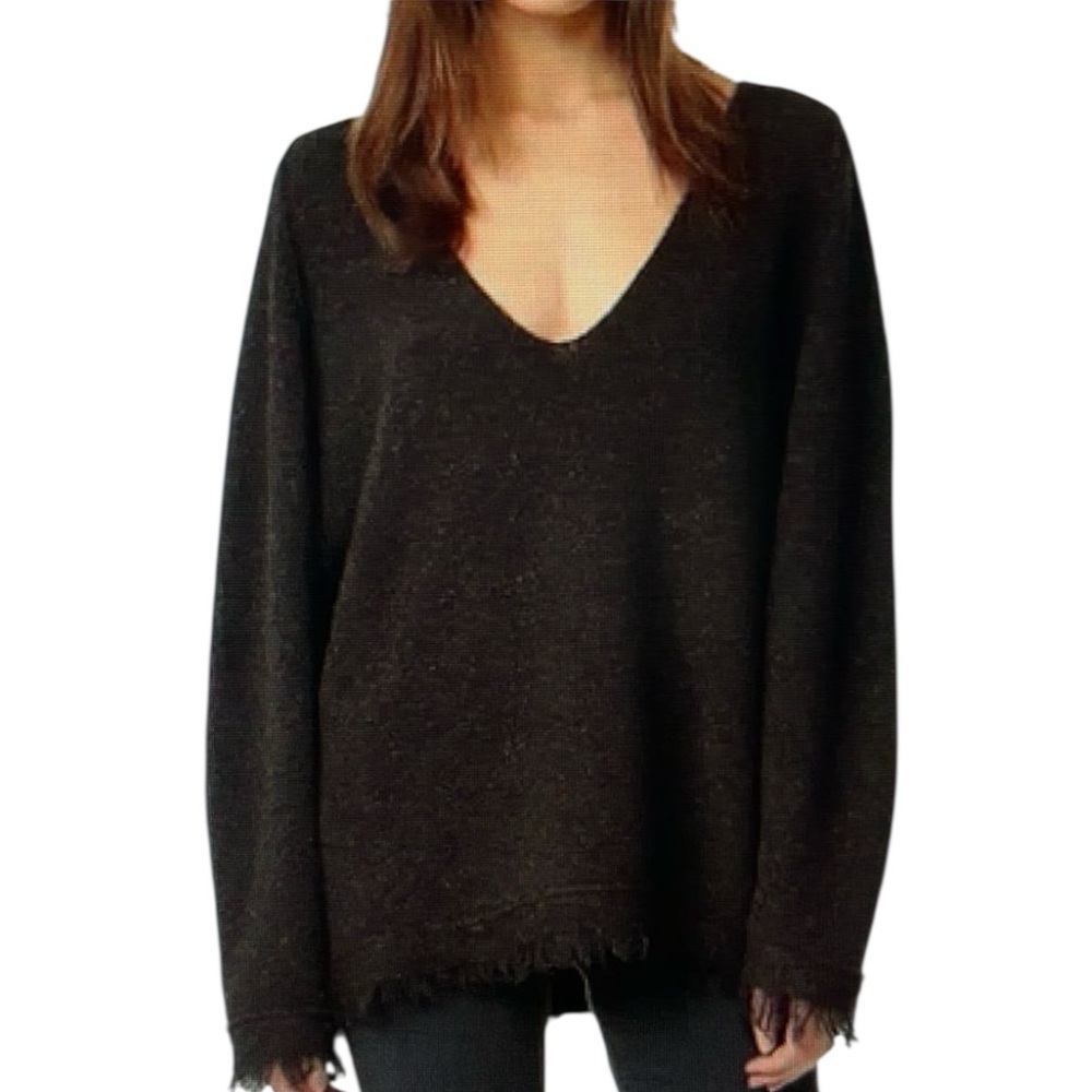 Free People 100% Wool Irresistible Fringe Sweater  Black